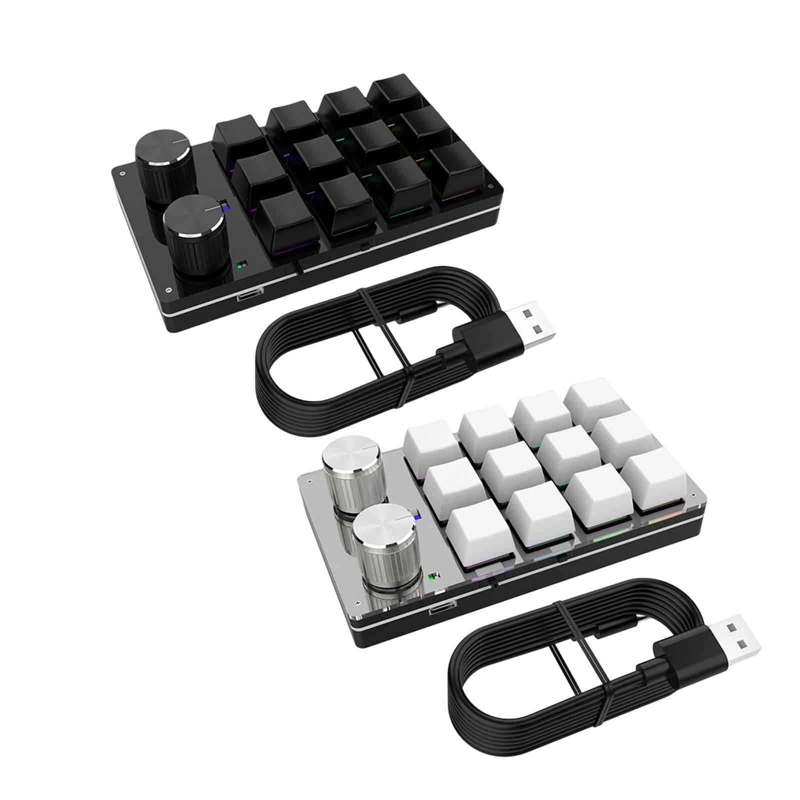 12 Key Mini Mechanical Keyboard Programmable Keypad RGB Lights for Office Black