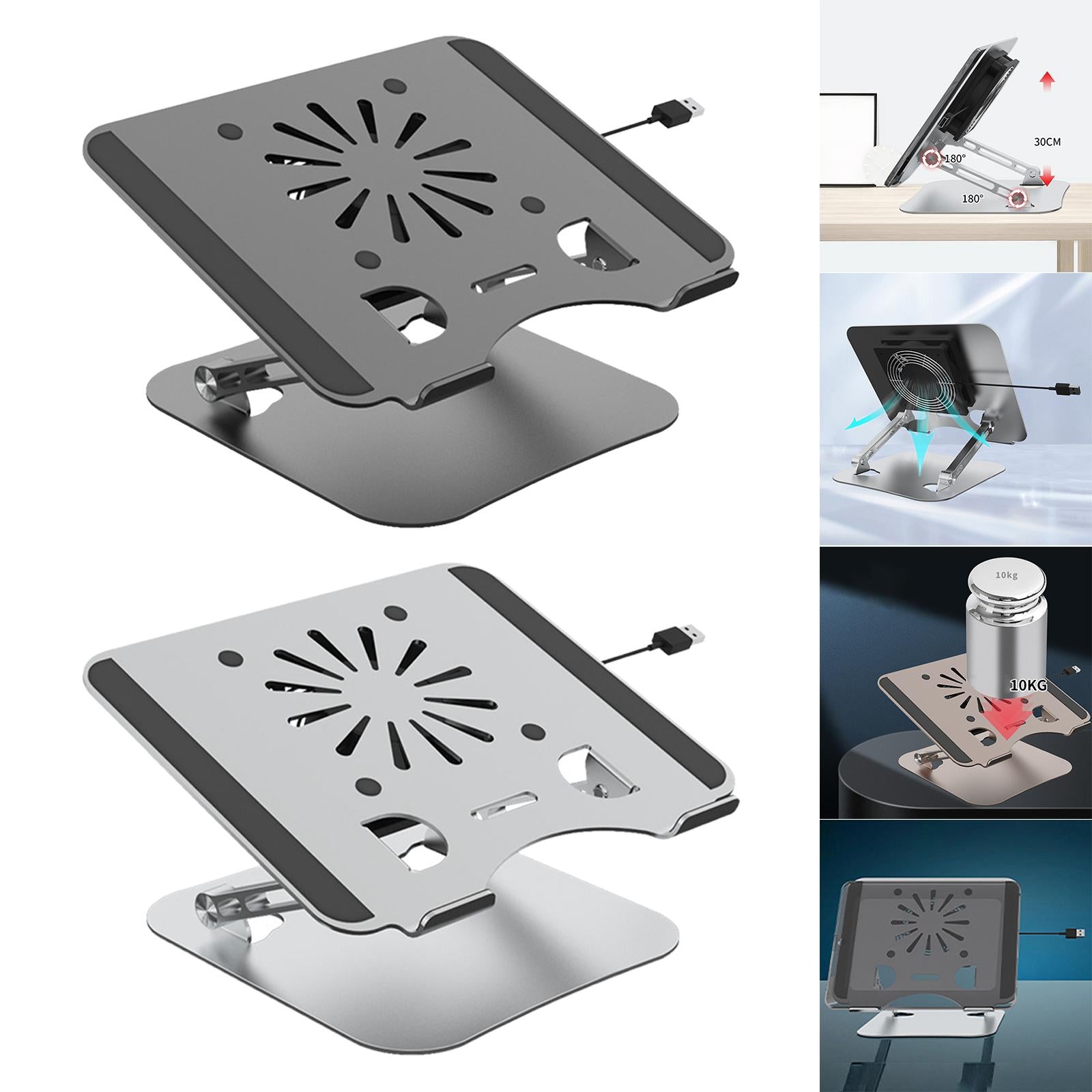 Laptop Stand with Cooling Fan Universal Aluminium Alloy Ergonomic for Home Gray
