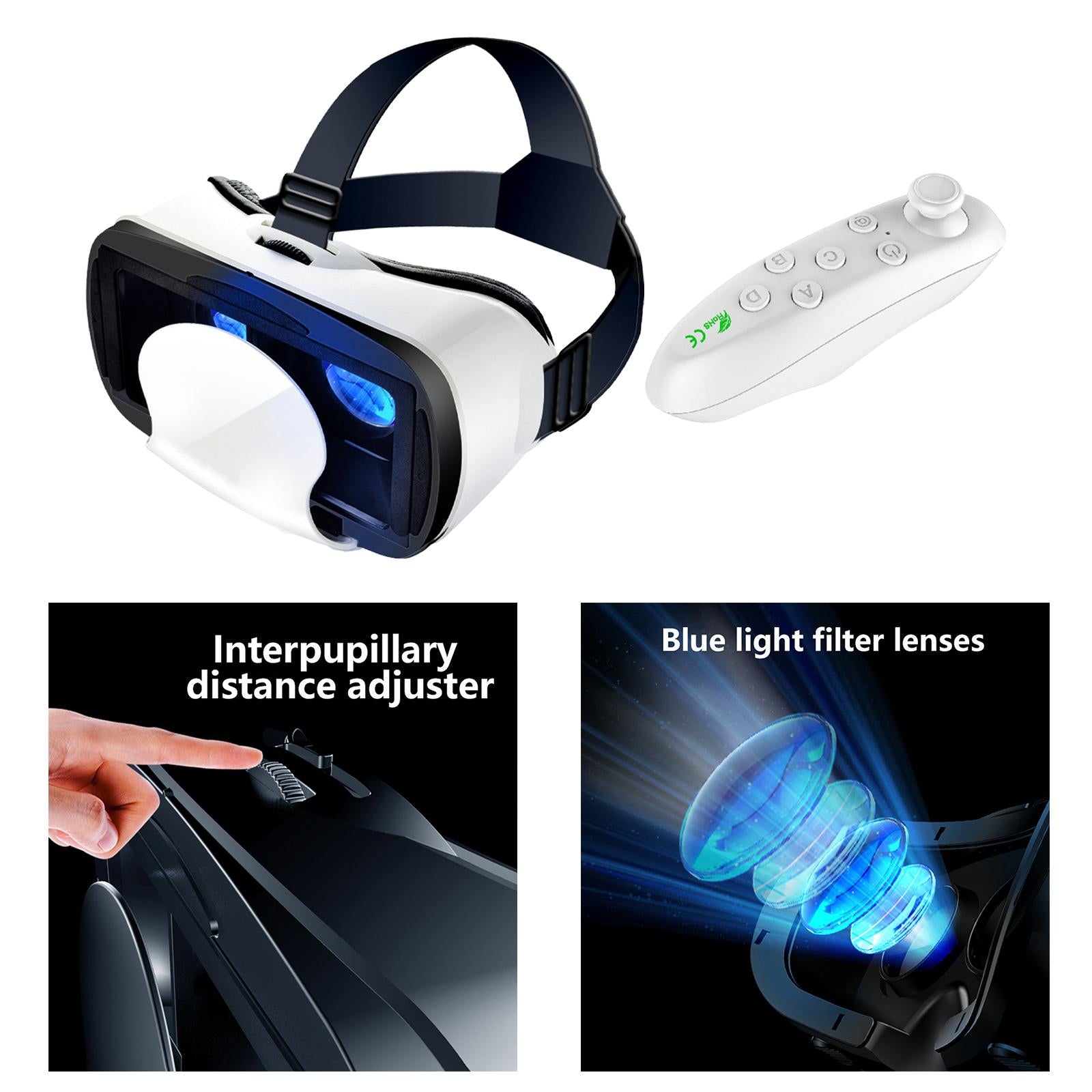 VR Headset Adjustable Blue Light protected Universal for Mobile Games with Controller