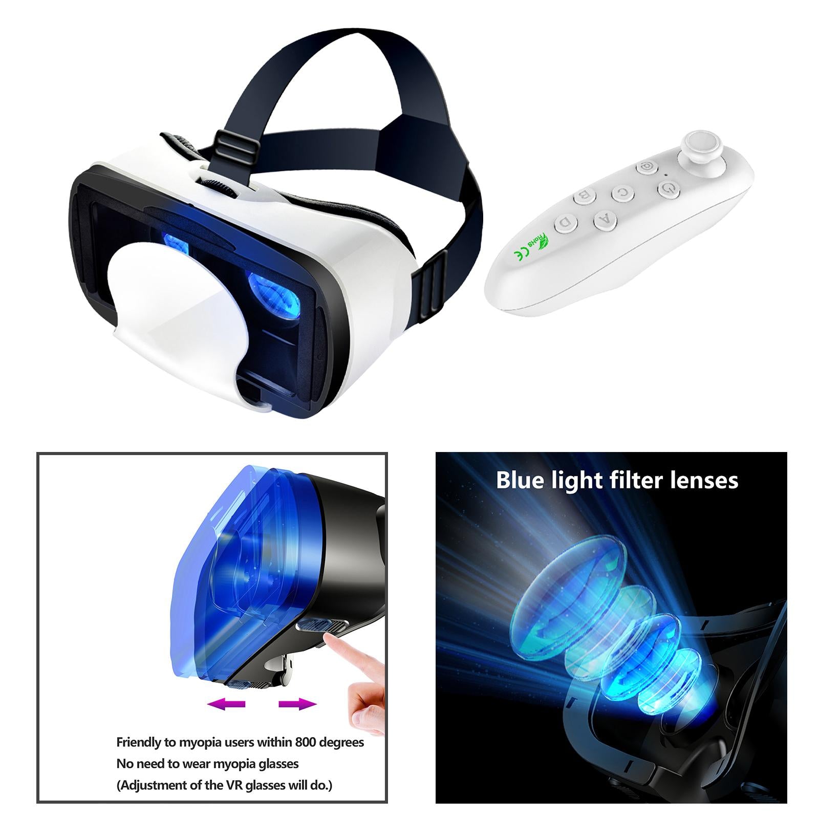 VR Headset Adjustable Blue Light protected Universal for Mobile Games with Controller