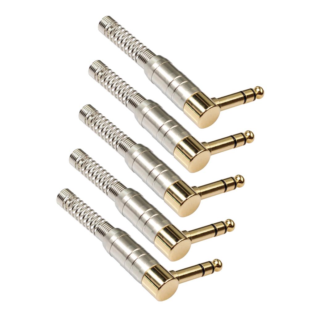 5 Pieces 6.35mm Stereo Audio Jack Plugs for Headphone Microphone Right Angle