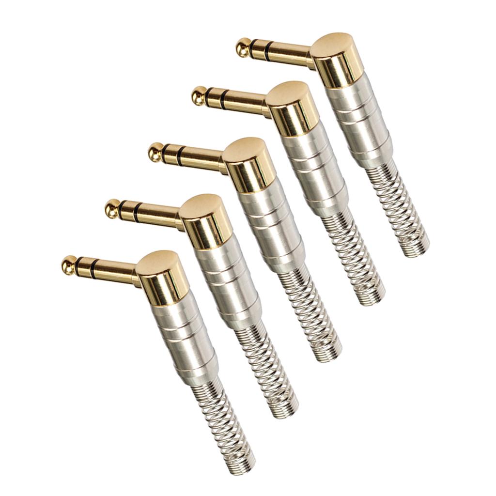 5 Pieces 6.35mm Stereo Audio Jack Plugs for Headphone Microphone Right Angle