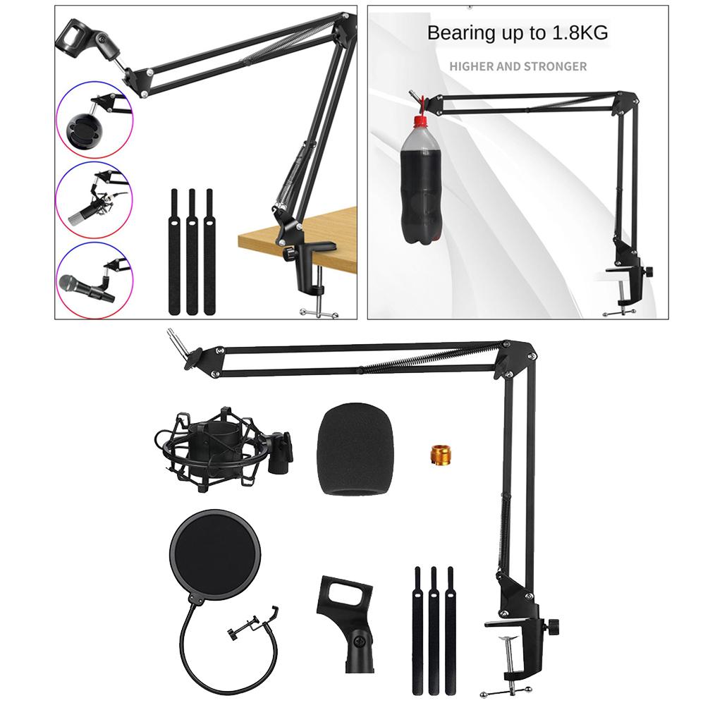 Desktop Microphone Scissor Mount Arm Stand Screen Pop Filters Recording