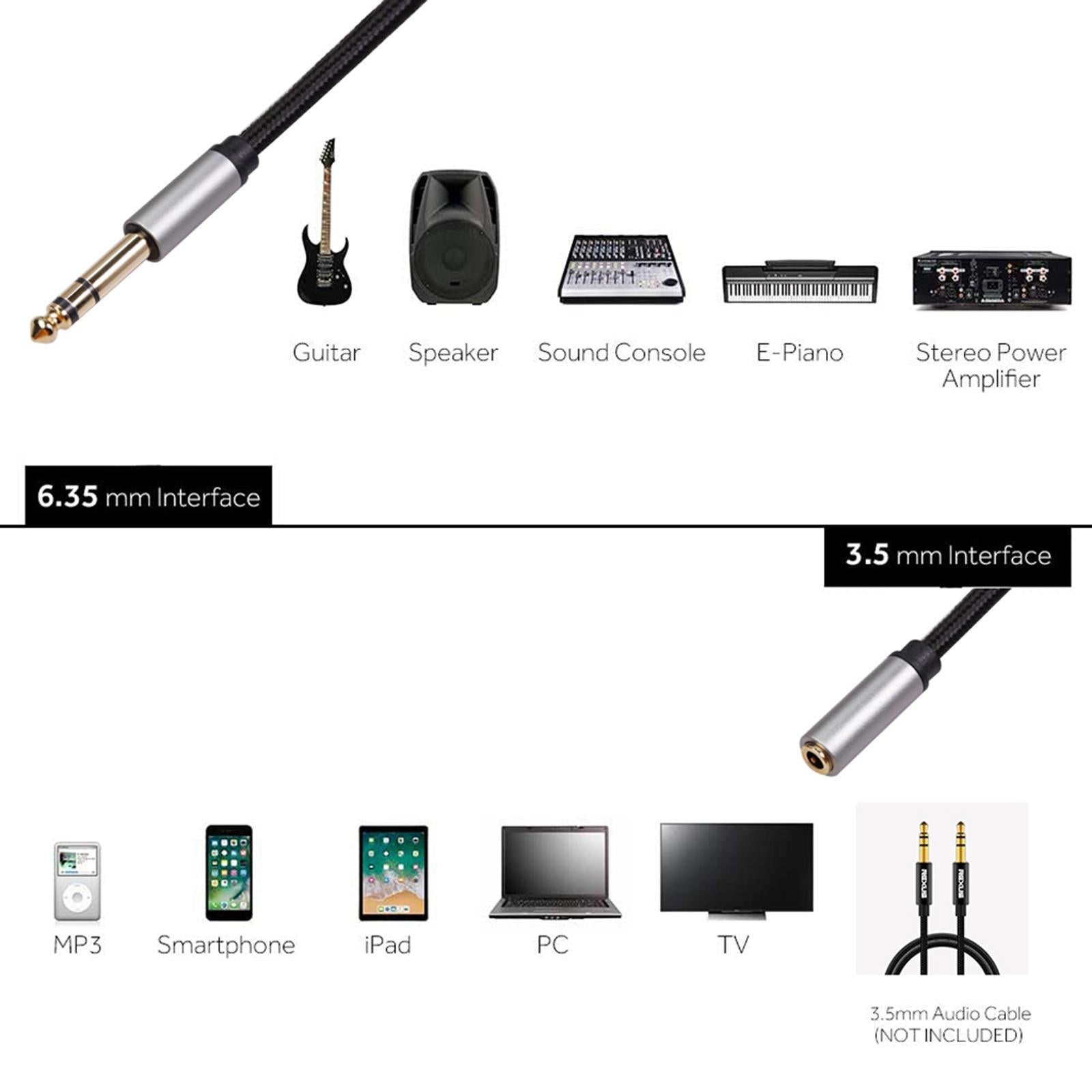 Headphone Adapter 6.35mm Female to 3.5mm Male Stereo Audio Adapter 1.5 meter