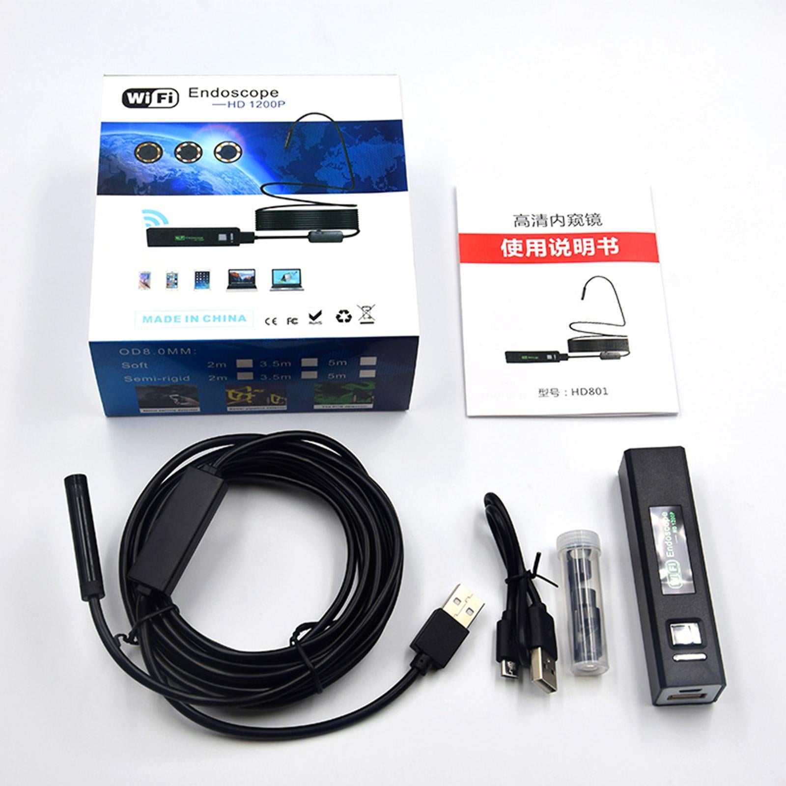 WIFI Endoscope Camera Mini Waterproof Cable USB Borescope WiFi 1m Soft Cable