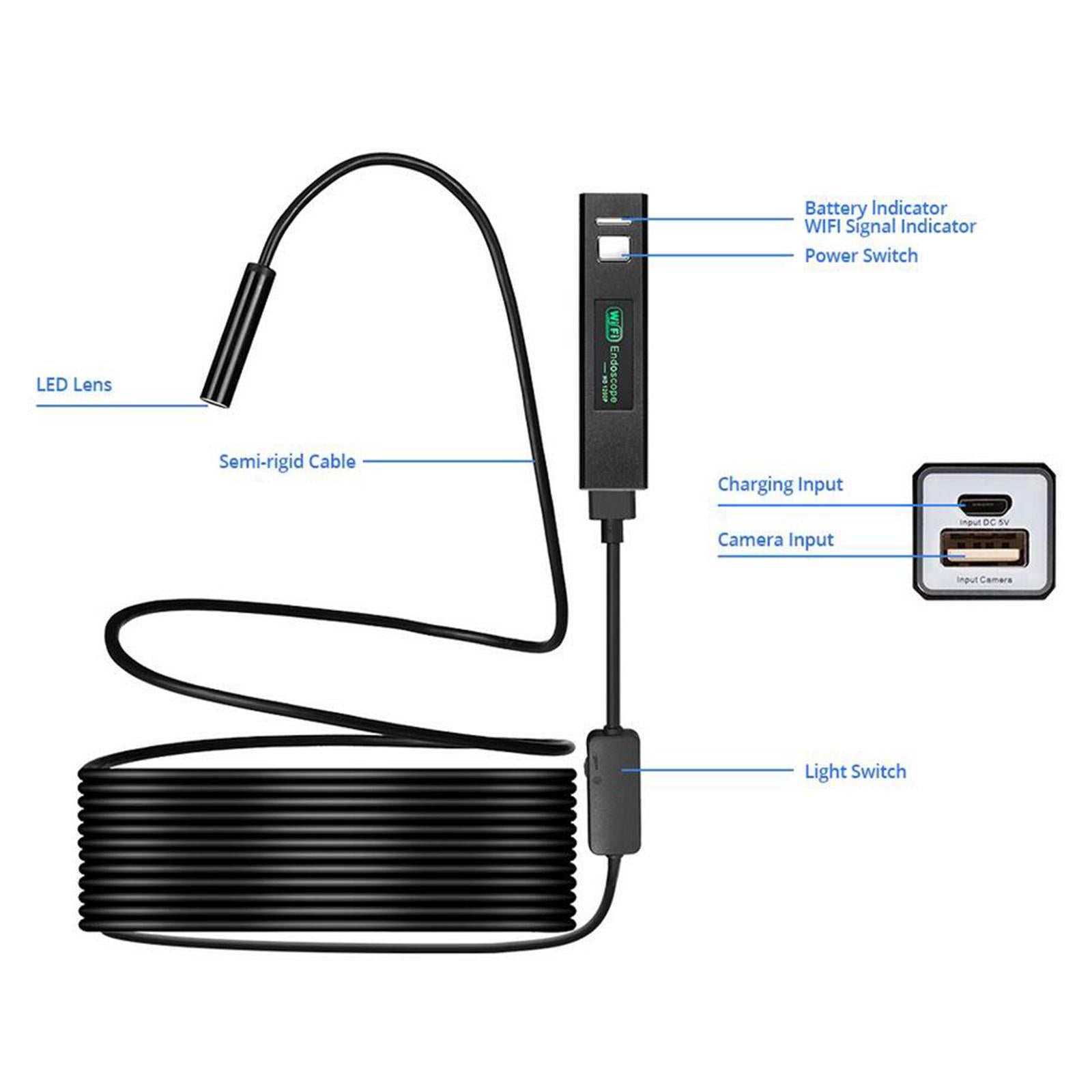 WIFI Endoscope Camera Mini Waterproof Cable USB Borescope WiFi 1m Soft Cable