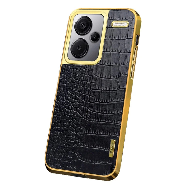 For Xiaomi Redmi Note 13 Pro+ 5G Case Crocodile Texture Electroplating Phone Cover - Black