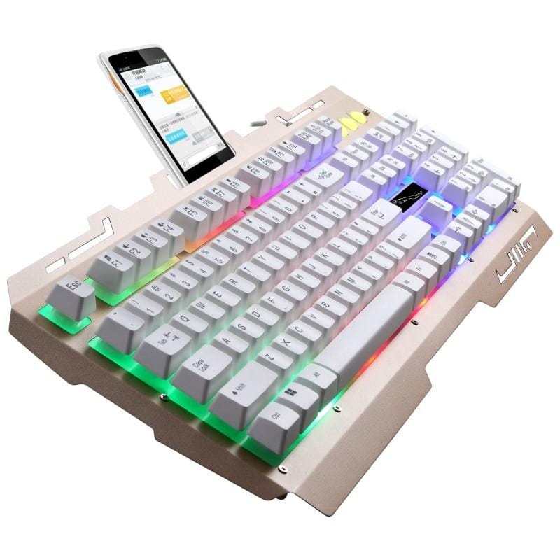 ZGB G700 104 Keys USB Wired Mechanical Feel RGB Backlight Metal Panel Suspension Gaming Keyboard with Phone Holder (Gold)