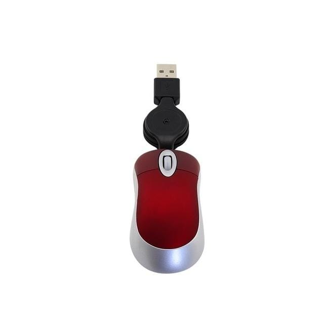 Mini Computer Mouse Retractable USB Cable Optical Ergonomic1600 DPI Portable Small Mice for Laptop (Red)