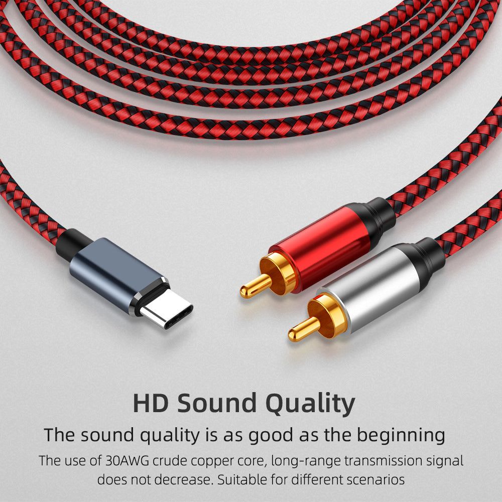 0.5m USB Type-C to 2 RCA Male Audio Cable for Mobile Phone Tablet Connection to Speaker/Amplifier - UNIQKART