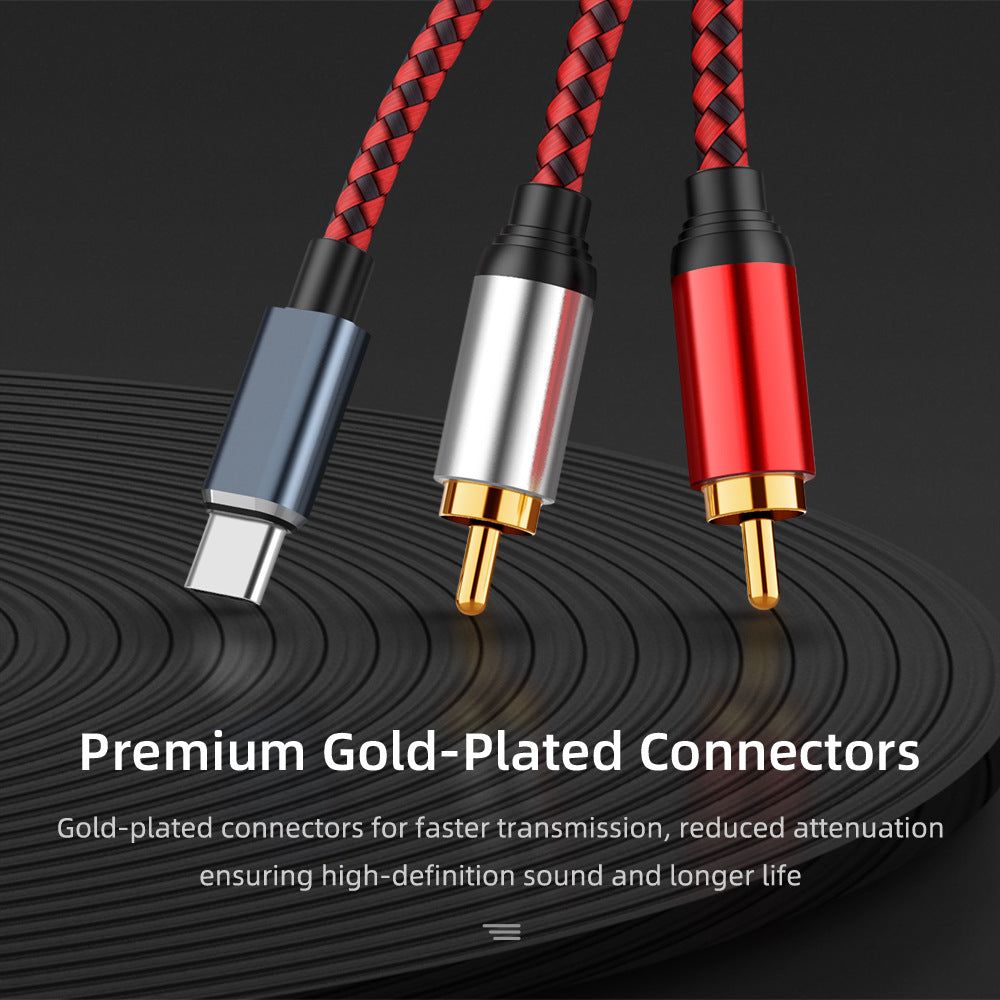 0.5m USB Type-C to 2 RCA Male Audio Cable for Mobile Phone Tablet Connection to Speaker/Amplifier - UNIQKART
