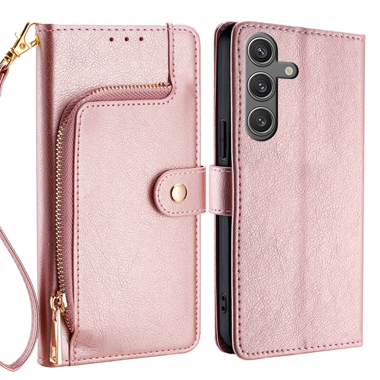 For Samsung Galaxy S24 5G Zipper Bag Leather Phone Case(Rose Gold)