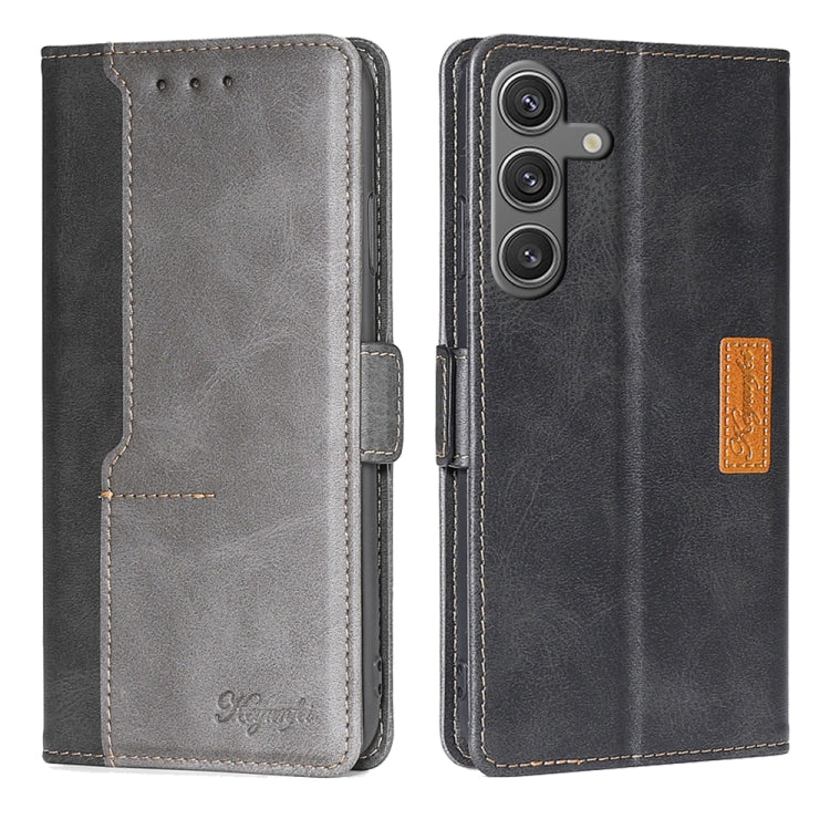 For Samsung Galaxy S24 5G Contrast Color Side Buckle Leather Phone Case(Black + Grey)