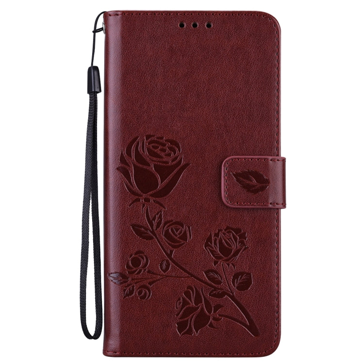 For Honor X6a Rose Embossed Flip PU Leather Phone Case(Brown)