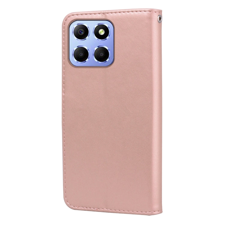 For Honor X6a Rose Embossed Flip PU Leather Phone Case(Rose Gold)