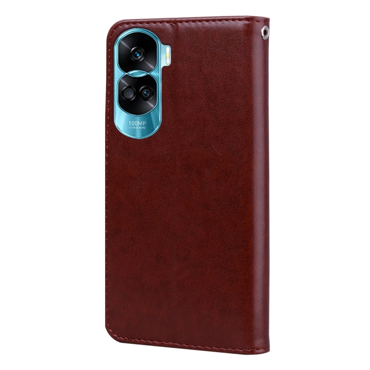 For Honor 90 Lite Rose Embossed Flip PU Leather Phone Case(Brown)