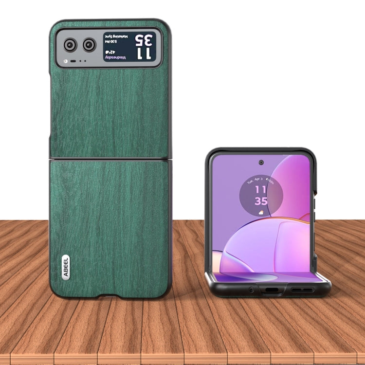 Uniqkart For Motorola Razr 40 ABEEL Wood Texture PU Phone Case(Green)