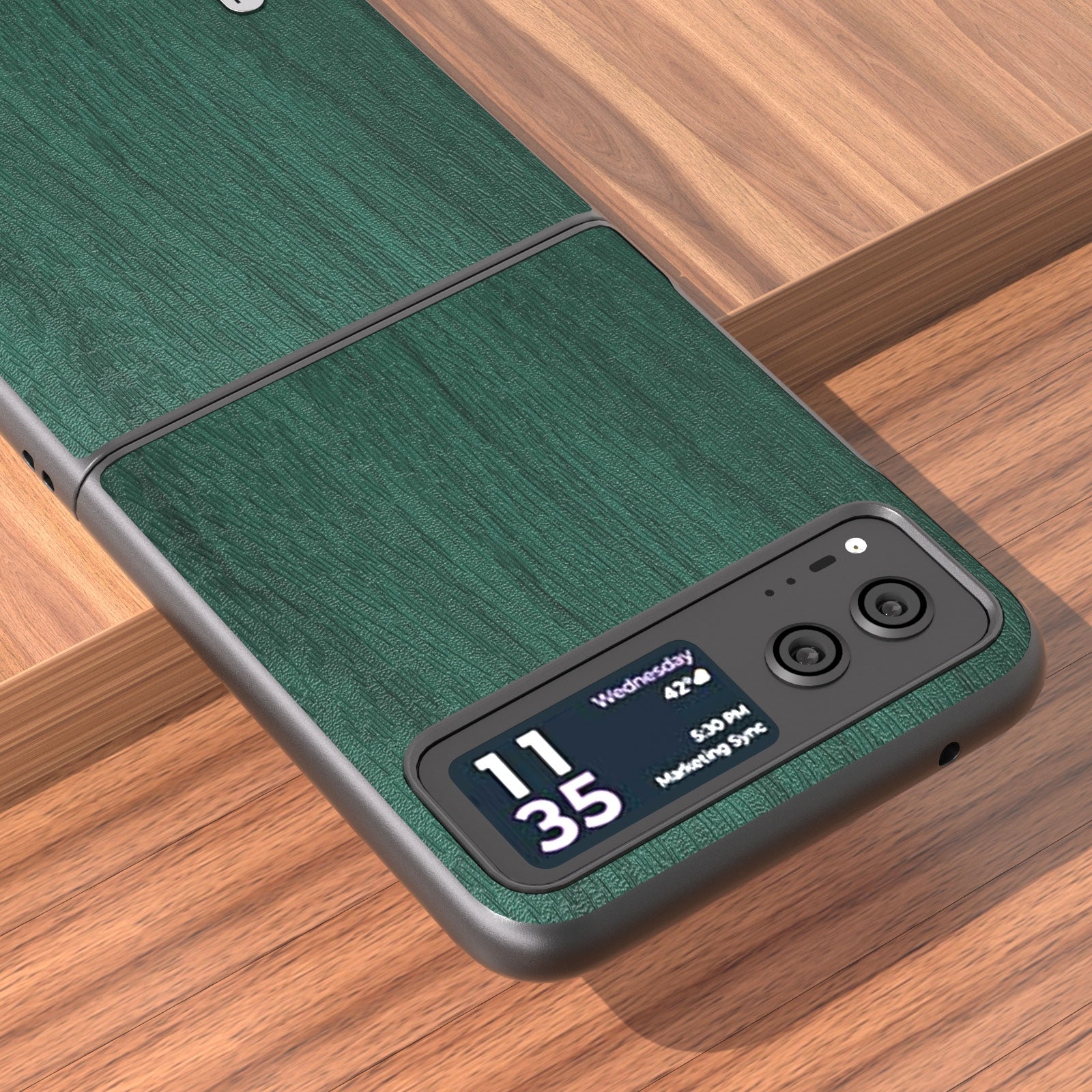Uniqkart For Motorola Razr 40 ABEEL Wood Texture PU Phone Case(Green)