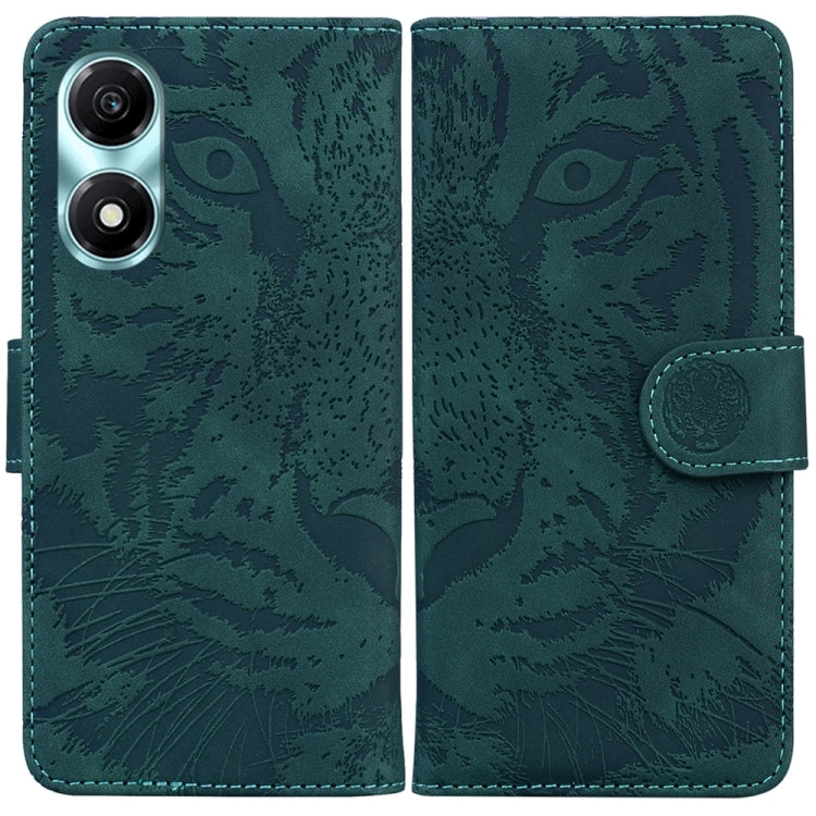 For Honor X5 Plus / Play 40C Tiger Embossing Pattern Flip Leather Phone Case(Green)
