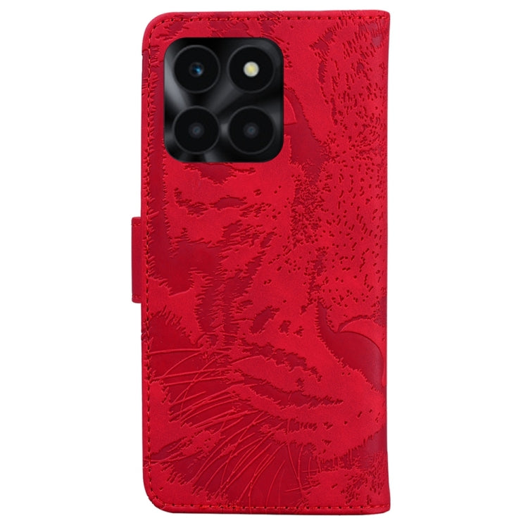 For Honor X6a Tiger Embossing Pattern Flip Leather Phone Case(Red)