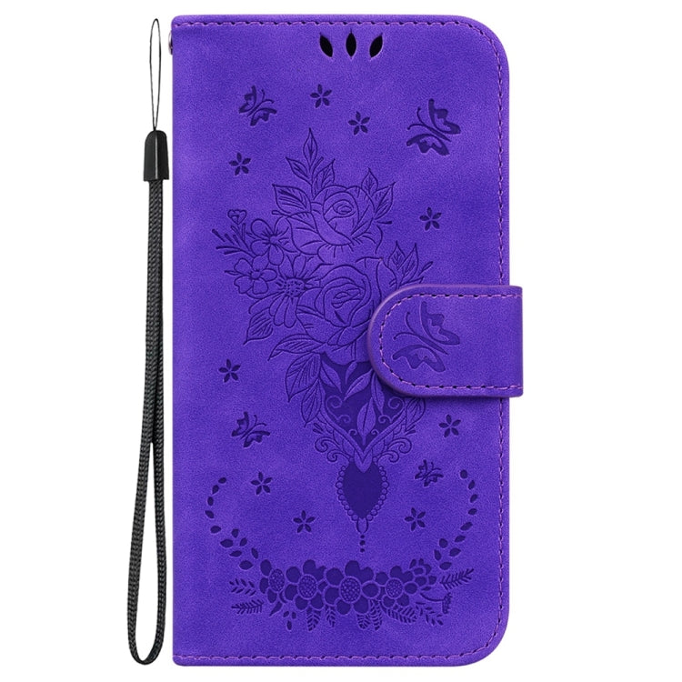 For Honor X5 Plus / Play 40C Butterfly Rose Embossed Leather Phone Case(Purple)