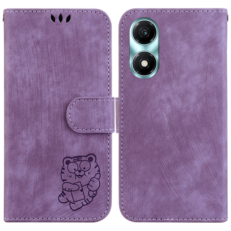 For Honor X5 Plus / Play 40C Little Tiger Embossed Leather Phone Case(Purple)