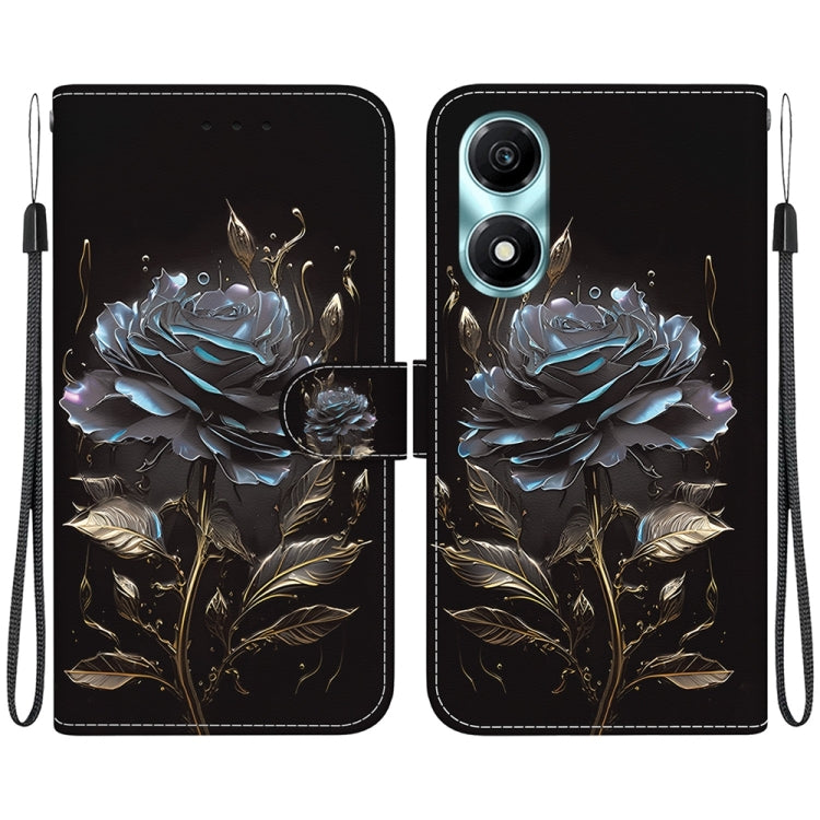 For Honor X5 Plus / Play 40C Crystal Texture Colored Drawing Leather Phone Case(Black Rose)