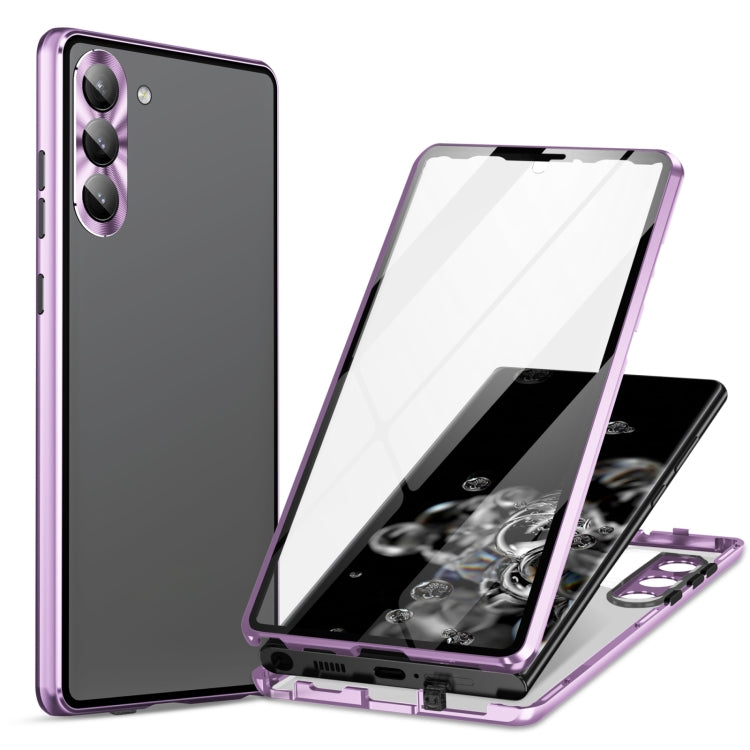 For Samsung Galaxy S24 5G HD Full Cover Magnetic Metal Tempered Glass Phone Case(Purple)
