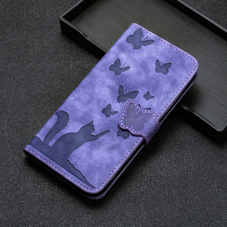 For Honor 90 Lite / X50i Butterfly Cat Embossing Flip Leather Phone Case(Purple)