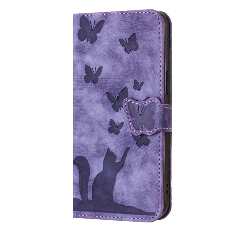 For Honor 90 Lite / X50i Butterfly Cat Embossing Flip Leather Phone Case(Purple)