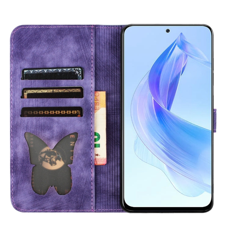 For Honor 90 Lite / X50i Butterfly Cat Embossing Flip Leather Phone Case(Purple)