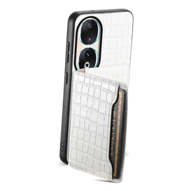 For Honor 90 Crocodile Texture Card Bag Design Full Coverage Phone Case(White)