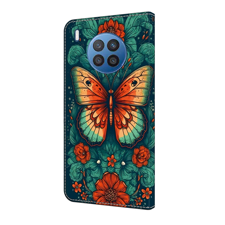 For Honor 50 Lite Crystal Painted Leather Phone case(Flower Butterfly)