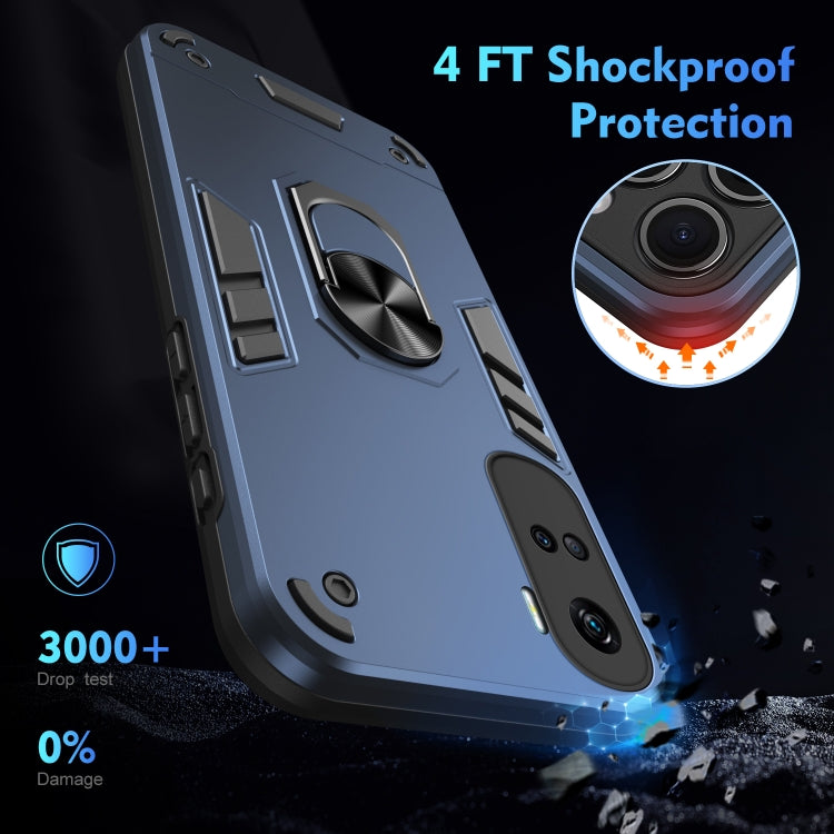 For Honor 90 Lite Shockproof Metal Ring Holder Phone Case(Blue)