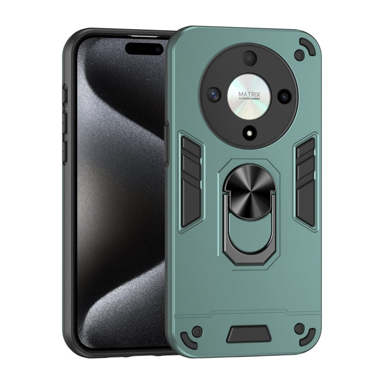 For Honor X9b Shockproof Metal Ring Holder Phone Case(Green)