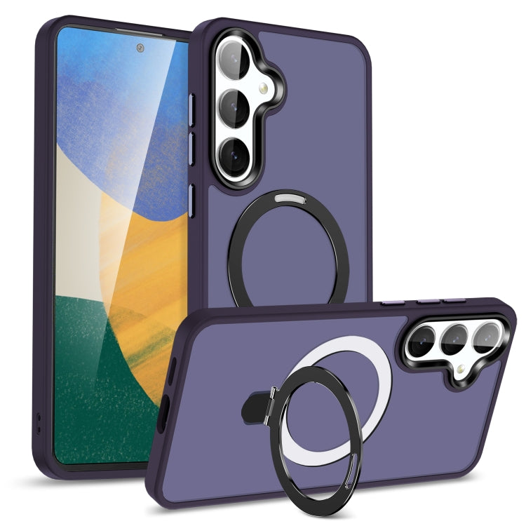 For Samsung Galaxy S24 5G MagSafe Holder Skin-feel PC Hybrid TPU Phone Case(Dark Purple)