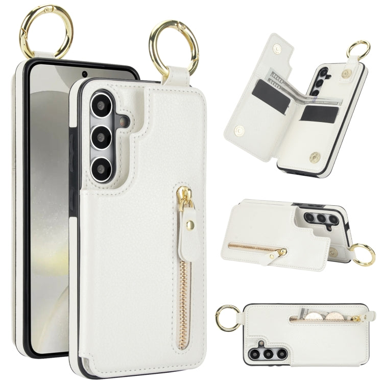 For Samsung Galaxy S24 5G Litchi Texture Zipper Double Buckle Card Bag Phone Case(White)