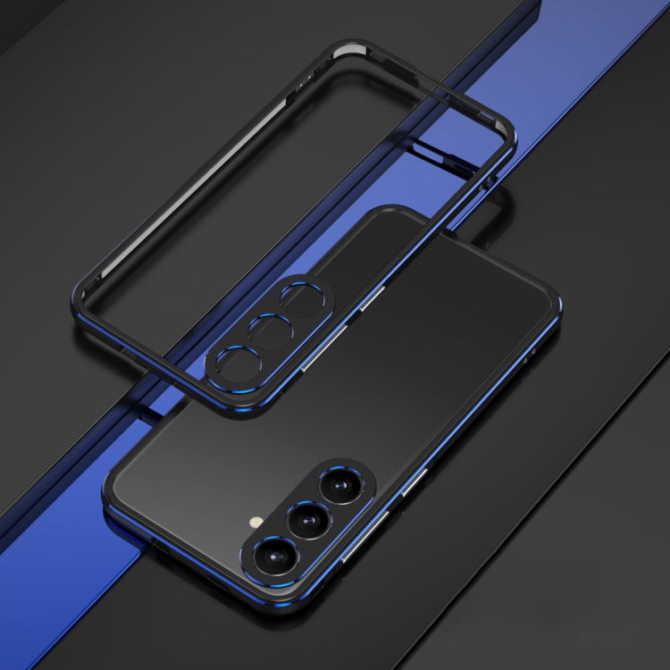 For Samsung Galaxy S24 5G Aurora Series Lens Protector + Metal Frame Phone Case(Black Blue)