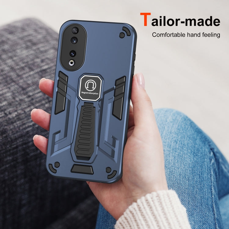 For Honor 90 Shockproof Holder Phone Case(Blue)