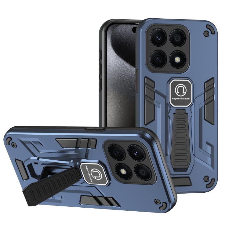 For Honor X8a Shockproof Holder Phone Case(Blue)