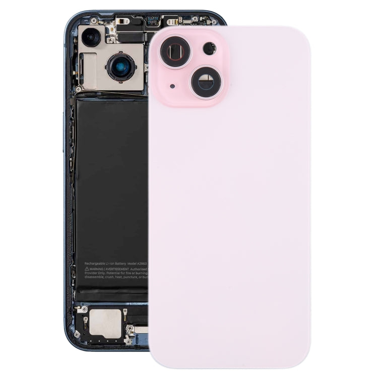 For iPhone 15 Battery Back Cover with Camera Lens Cover + MagSafe Magnet(Pink)