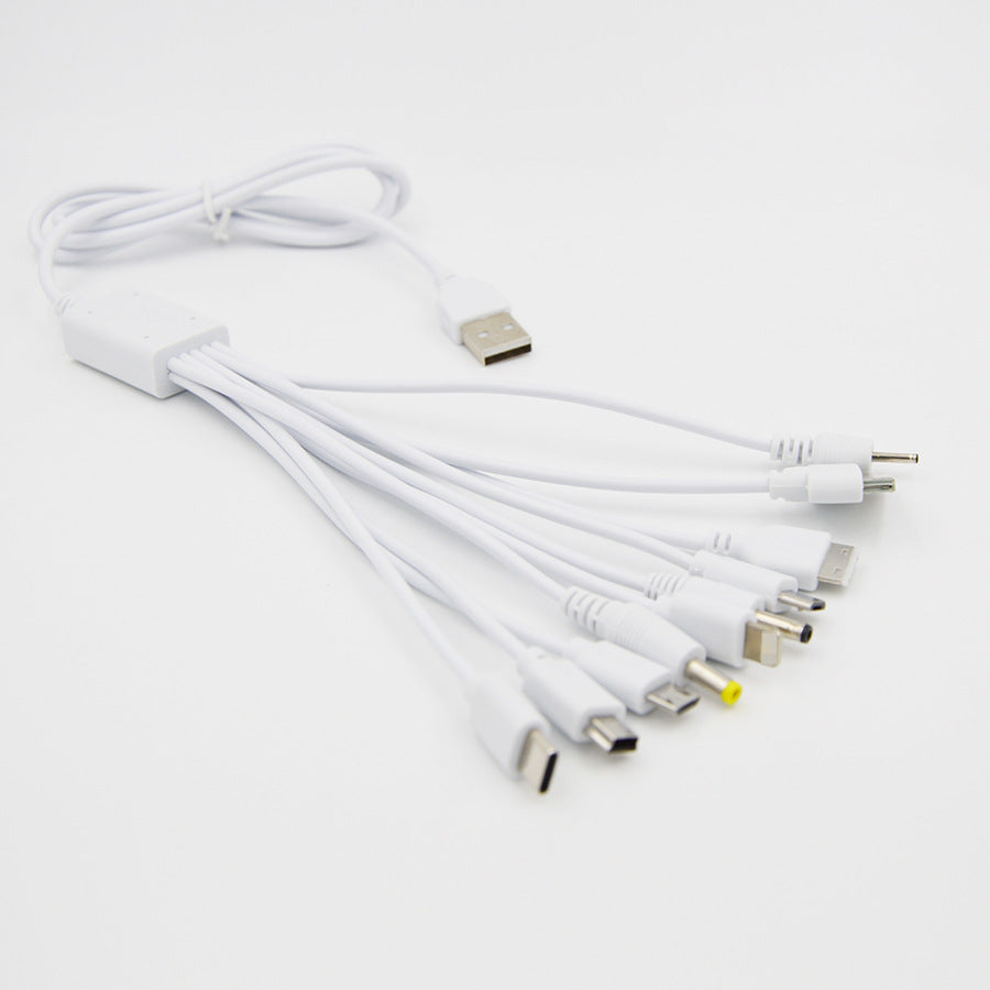 1m Length 10 in 1 for Micro / 8 pin + Type-C + Mini + DC 2.0mm Port USB Charging Cable