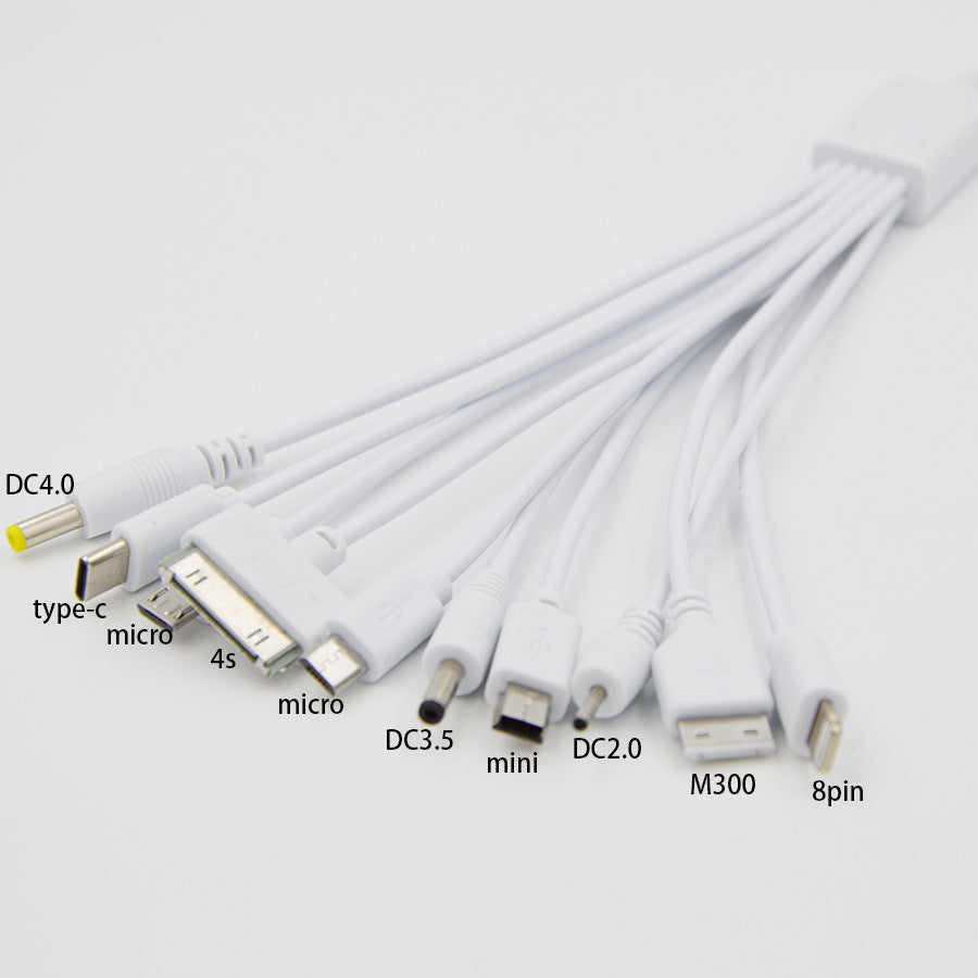 1m Length 10 in 1 for Micro / 8 pin + Type-C + Mini + DC 2.0mm Port USB Charging Cable