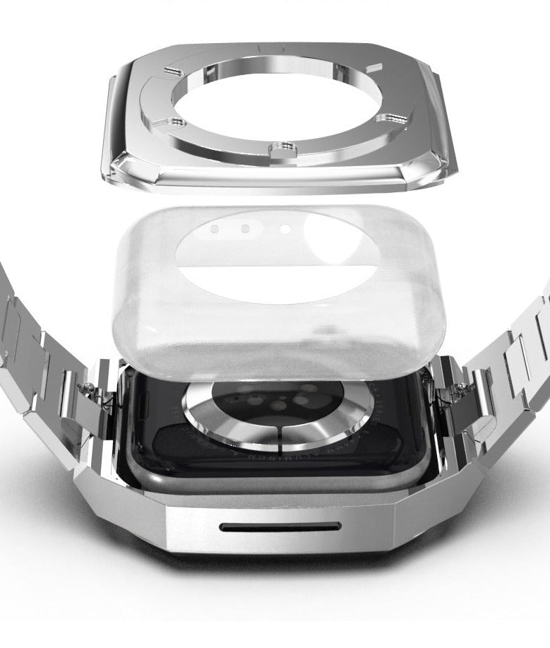 For Apple Watch Modified Shell Metal Protective Shell iWatch 8/7/6/5/4/SE Ultra Protective Cover (41mm shell with integrated-Silver)