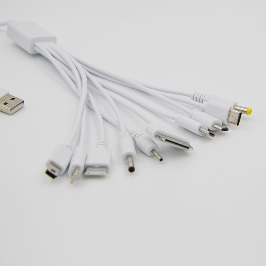 1m Length 10 in 1 for Micro / 8 pin + Type-C + Mini + DC 2.0mm Port USB Charging Cable