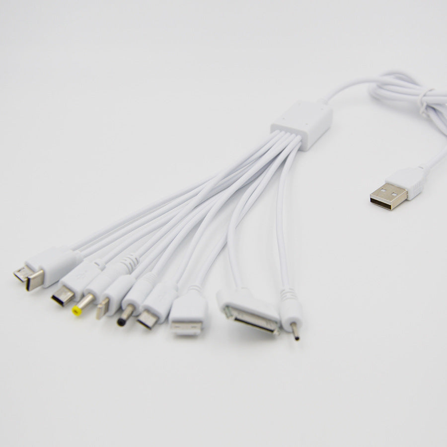 1m Length 10 in 1 for Micro / 8 pin + Type-C + Mini + DC 2.0mm Port USB Charging Cable