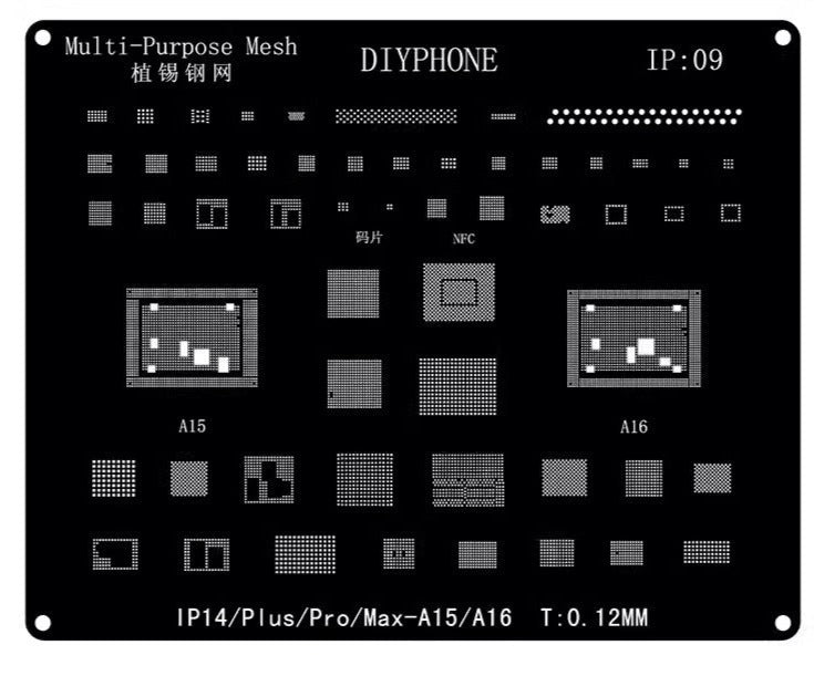 Black Net Suitable For Apple 14 Series Mobile Phone Repair Motherboard Chip 0.3/0.5 Multi-Purpose Tin Planting net