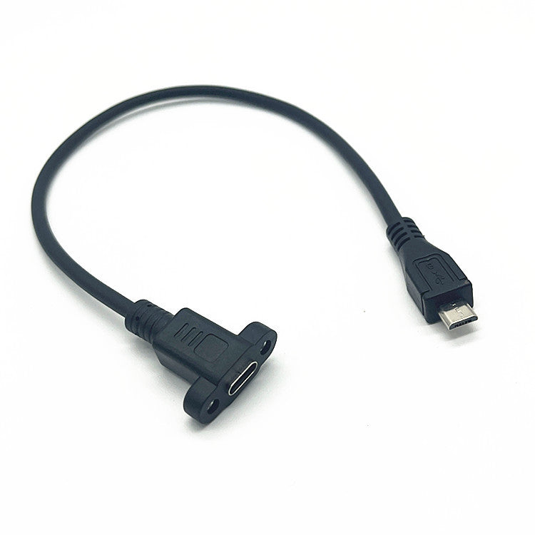 Micro usb to type-c female with ear android Micro male to type-c female extension cable with screw hole - 0.5m