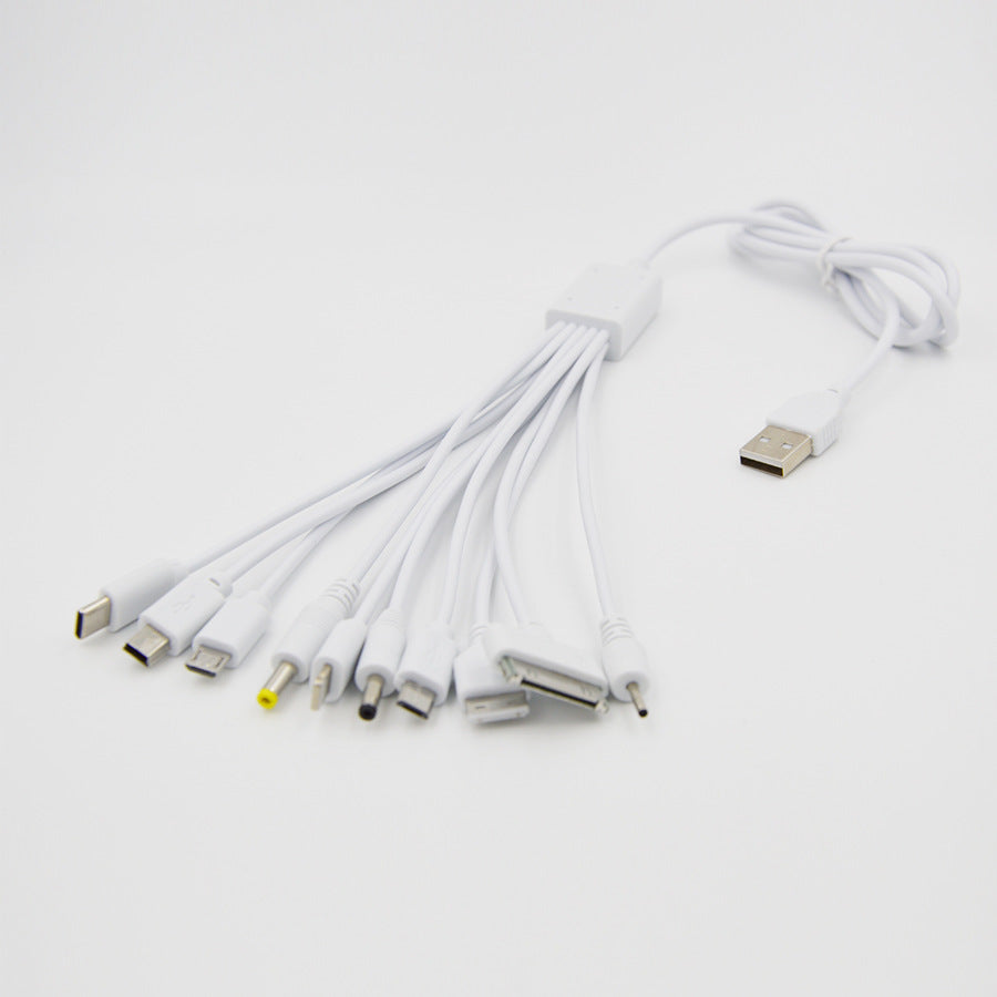 1m Length 10 in 1 for Micro / 8 pin + Type-C + Mini + DC 2.0mm Port USB Charging Cable