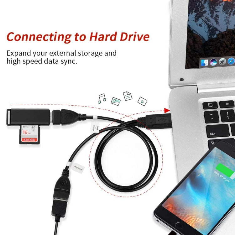 USB 2.0 Male to 2 Dual USB Female Jack Adapter Cable for Computer / Laptop, Length: About 30cm (Black)